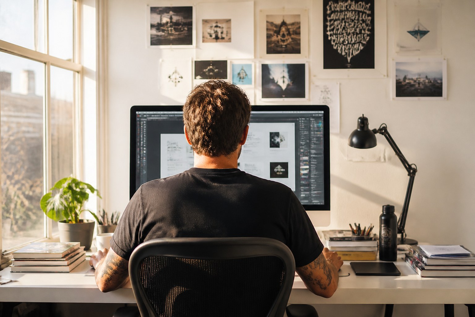 The founder of Business Leads working at a desk